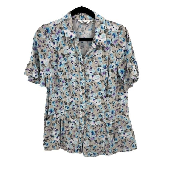 Caffe Marrakesh Women Small Short Sleeve Button Up Flowy Blouse Ruffle‎ Sleeve - Picture 4 of 8